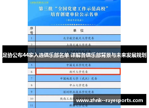 足协公布44家入选俱乐部名单 详解各俱乐部背景与未来发展规划