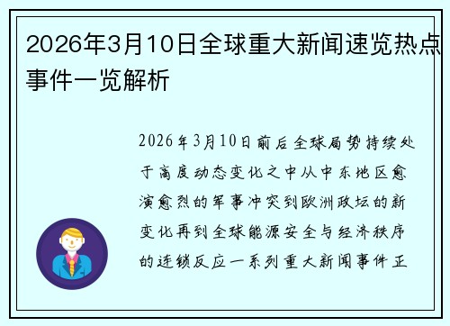 2026年3月10日全球重大新闻速览热点事件一览解析